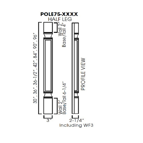 Half leg 3"Wx36-1/2"Hx2-1/4"D  - including WF3 (trimmable). PD