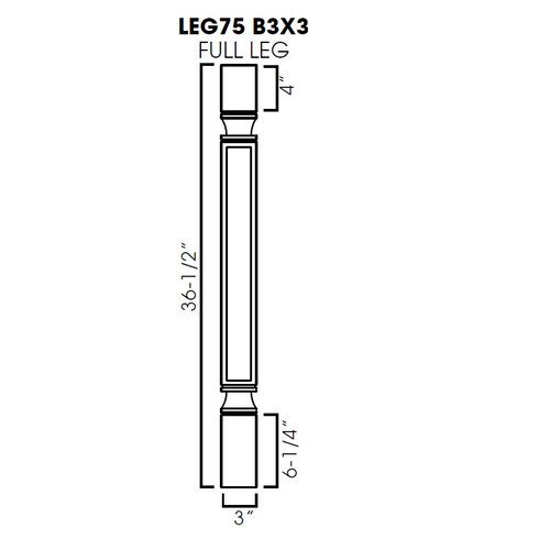 Full leg 3"Wx3"Dx36-1/2"H (trimmable). TQ