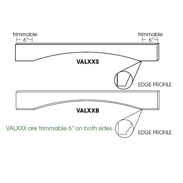 Shaker 54" Arched Valance. Square edge. Trimmable 6" both ends. AN