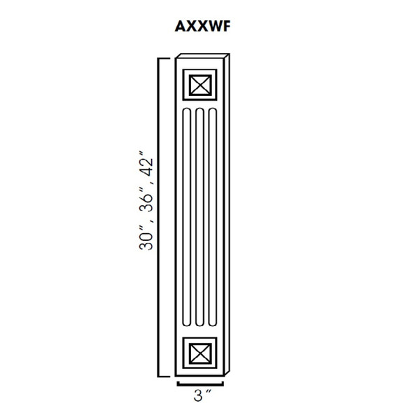 Decorative Wall Filler. Fluted with beveled square - 3"Wx3/4"Dx42"H AW