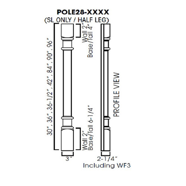 Half leg 3"w x 30"h x 2-1/4"d..including WF3 TQ