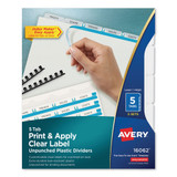 Print and Apply Index Maker Clear Label Unpunched Dividers with Printable Label Strip, 5-Tab, 11 x 8.5, Clear, 5 Sets