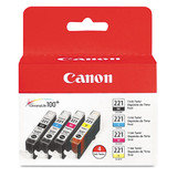 2946B004 (CLI-221) Ink, Black/Cyan/Magenta/Yellow, 4/PK