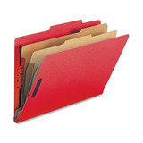 Classification Folders, w/ Fasteners, 2 Dividers, Legal, 10/Box, Bright Red