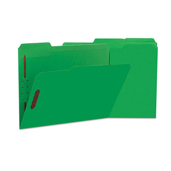 Universal Deluxe Reinforced Top Tab Folders with Two Fasteners, 1/3-Cut Tabs, Letter Size, Green, 50/Box