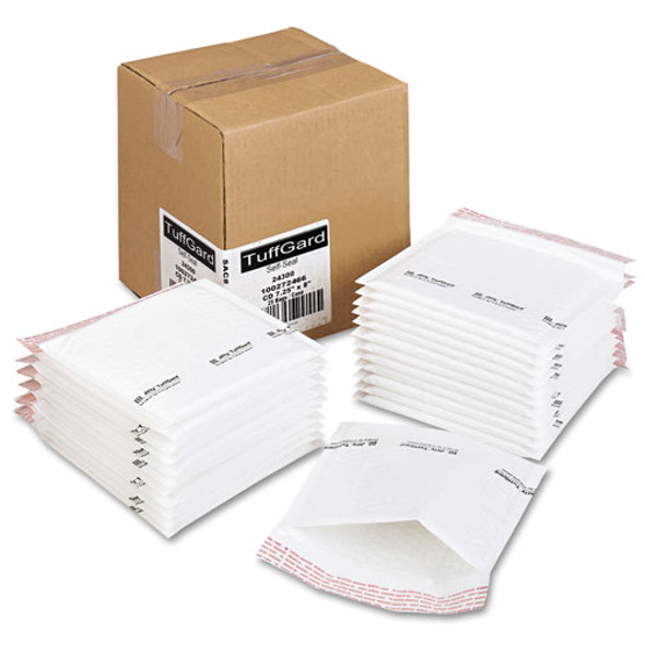 Jiffy TuffGard Self-Seal Cushioned Mailer, CD, Barrier Bubble Lining, Self-Adhesive Closure, 7.25 x 8, White, 25/Carton