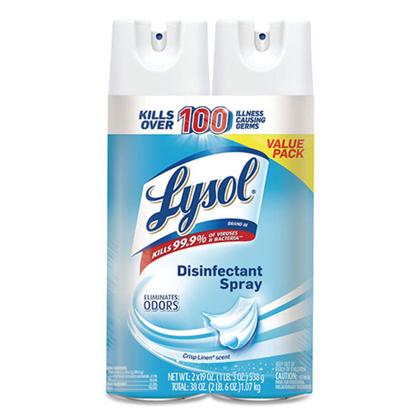 Disinfectant Spray, Crisp Linen, 19 oz Aerosol, 2/Pack, 4 Packs/Carton