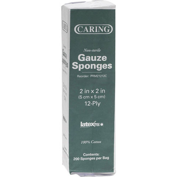 Gauze Sponges, Nonsterile, 2"x2",12 Ply, 200/BX, White