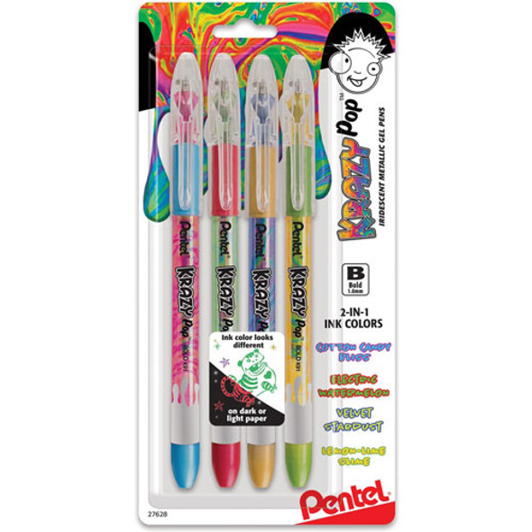 Gel Pen, 2-In-1 Colors, 1.0Mm Point, 4/Pk, Assorted