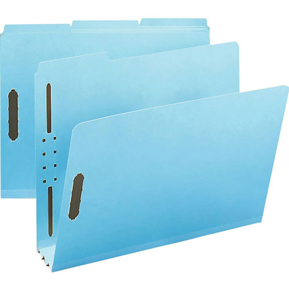 1/3 Tab Cut Letter Recycled Fastener Folder - 8 1/2" x 11" - 350 Sheet Capacity - 3" Expansion - 2 x 2K Fastener(s) - Assorted Position Tab Position - Pressboard, Paper, Tyvek - Blue - 25 / Box