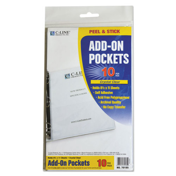 C-Line Peel & Stick Add-On Filing Pockets, 25", 11 x 8 1/2, 10/Pack