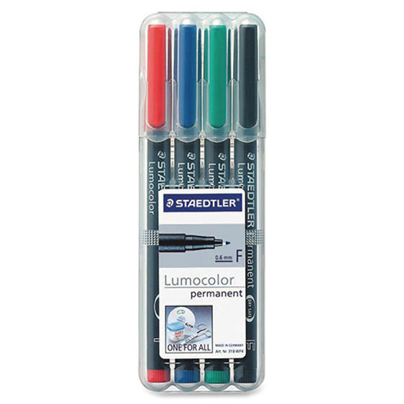 Lumocolor Overhead Transparency Markers, Fine Point, Permanent Ink, 4 Color Set