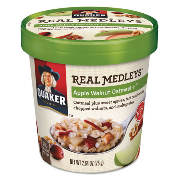 Real Medleys Oatmeal, Apple Walnut Oatmeal+, 2.64 oz Cup, 12/Carton