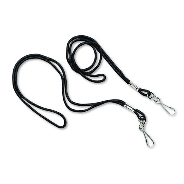 Lanyard, J-Hook Style, 20" Long, Black, 12/Pack