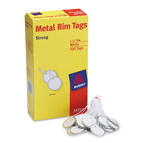 Heavyweight Stock Metal Rim Tags, 1 1/4 dia, White, 500/Box