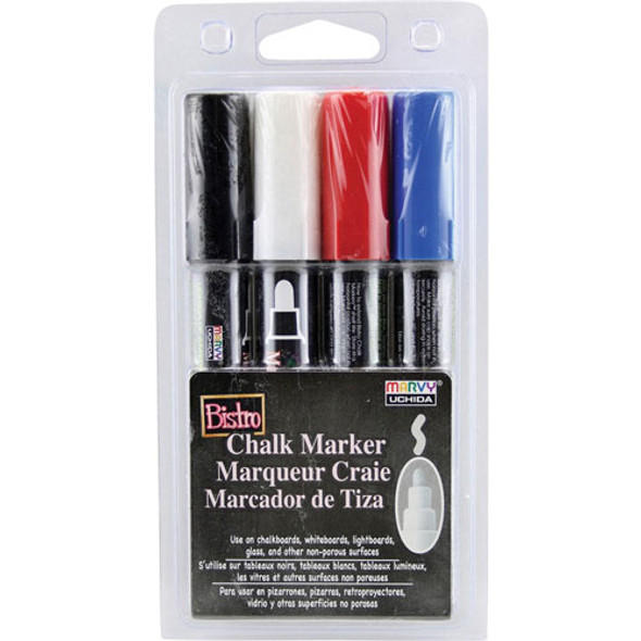 Bistro Chalk Marker, 6mm Tip, Erasable, Water-based, 4/PK, Ast.