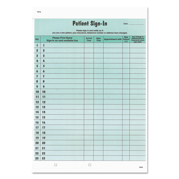 Patient Sign-In Label Forms, 8 1/2 x 11 5/8, 125 Sheets/Pack, Green