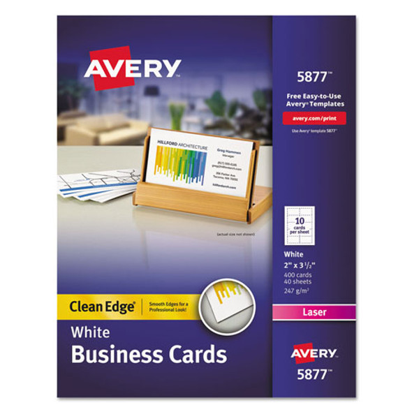 Clean Edge Business Cards, Laser, 2 x 3 1/2, White, 400/Box