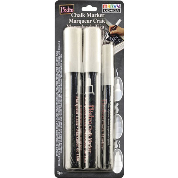 Chalk Marker, Assorted Points, 3/Pk, White