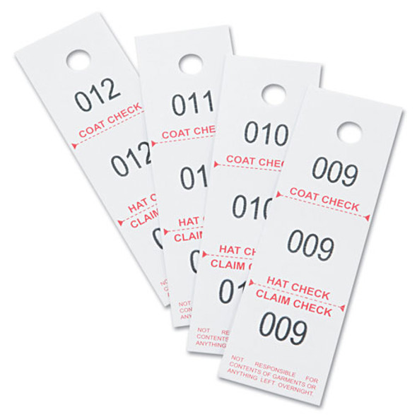 Three-Part Coat Room Checks, Paper, 1 1/2 x 5, White, 500/Pack