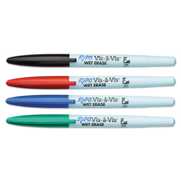 Vis-à-Vis Wet Erase Marker, Fine Bullet Tip, Assorted Colors, 4/Set