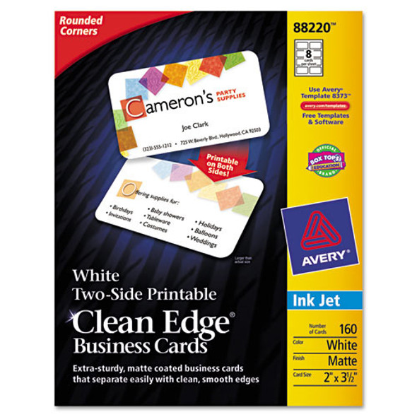 Clean Edge Inkjet Business Cards, White, Round Edge, 2"x3 1/2"