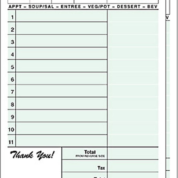 GuestCheck Carbonless 2 Part 11 Line Food Service Pad