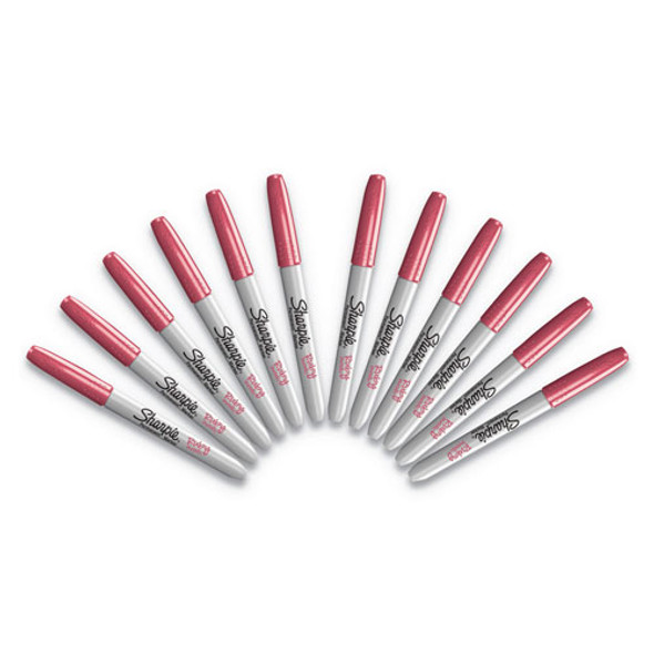 Metallic Fine Point Permanent Markers, Bullet Tip, Red, Dozen