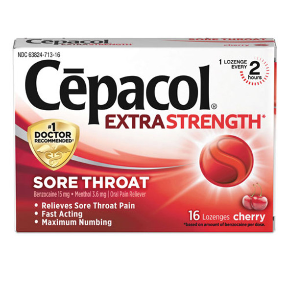 Exta Strength Sore Throat Lozenge, Cherry, 16/Box, 24 Boxes/Carton