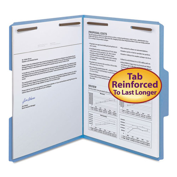 WaterShed/CutLess Reinforced Top Tab 2-Fastener Folders, 1/3-Cut Tabs, Letter Size, Blue, 50/Box