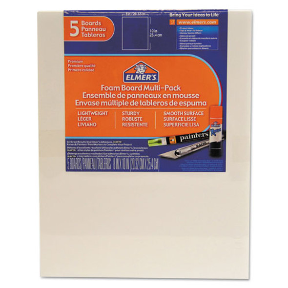 Elmers White Pre-Cut Foam Board Multi-Packs, 8 x 10, 5/PK