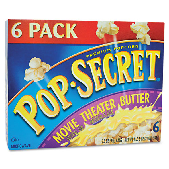 Microwave Popcorn, Movie Theater Butter, 3.2 oz Bags, 6/Box