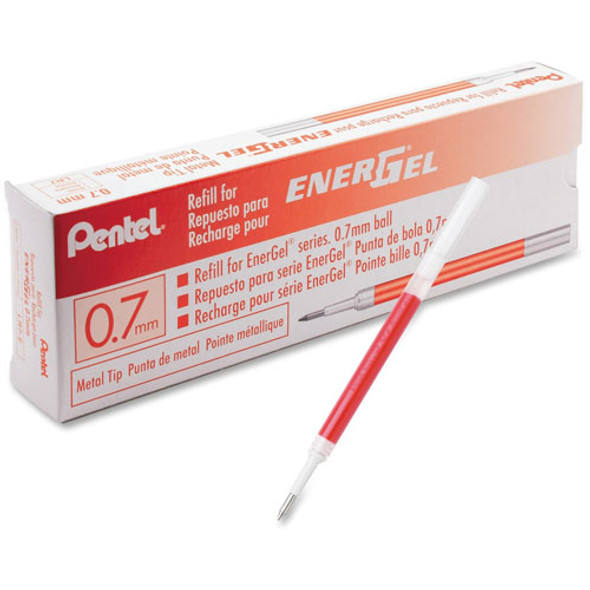 Gel Pen Refill, f/EnerGel, 0.7mm, Fine, 12/BX, Red Ink