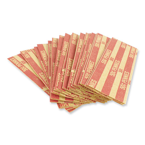 Flat Tubular Coin Wrap, Pennies, $0.50, Red, 1,000/Box