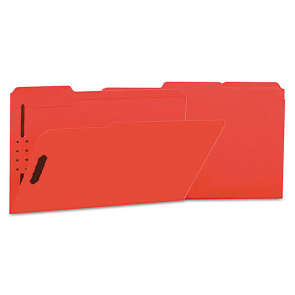Universal Deluxe Reinforced Top Tab Folders with Two Fasteners, 1/3-Cut Tabs, Legal Size, Red, 50/Box