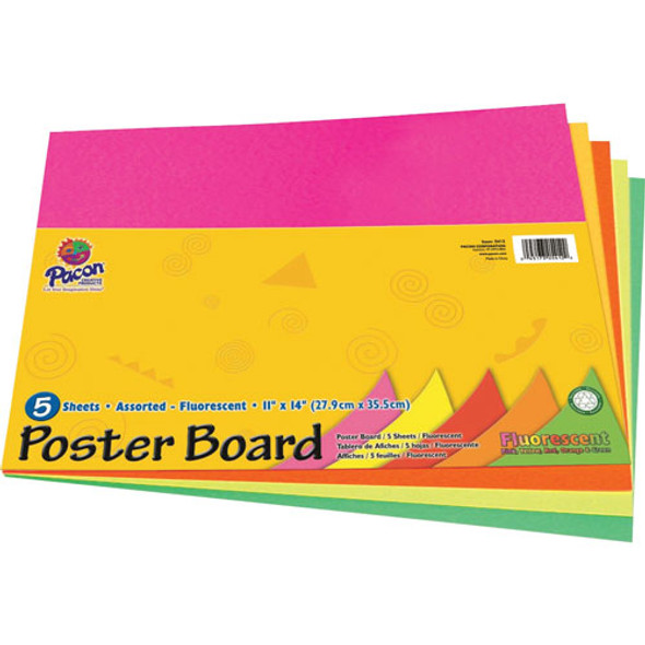 Recyclable Poster Board, 11" x 14", Flourescnet Pink, Orange, Red, Yellow and Green