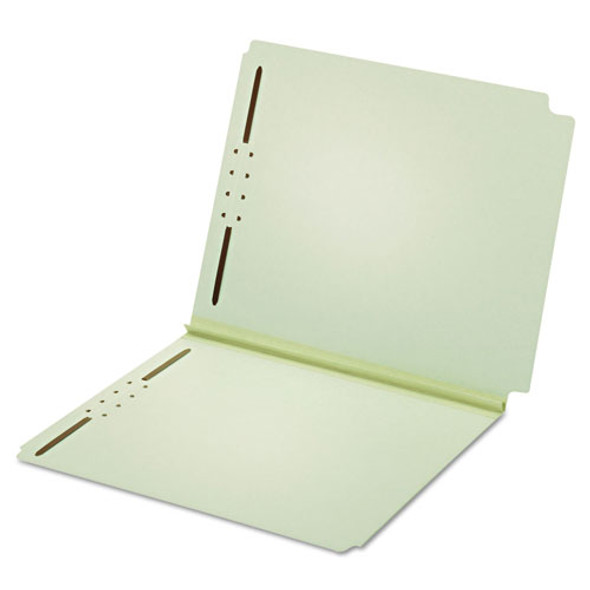 Dual Tab Pressboard Folder with Two Fasteners, Straight Tab, Letter Size, Light Green, 25/Box