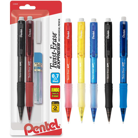 Mechanical Pencil, Refillable Lead/Eraser, .7mm, Asst