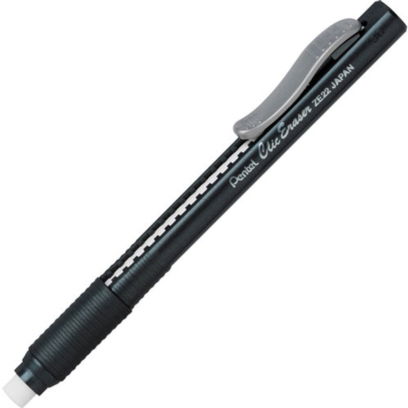 Clic Erasers, Retractable, Pocket Clip, 12/BX, Black Barrel