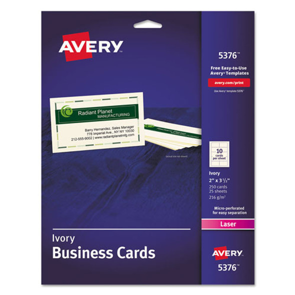 Printable Microperforated Business Cards with Sure Feed Technology, Laser, 2 x 3.5, Ivory, Uncoated, 250/Pack