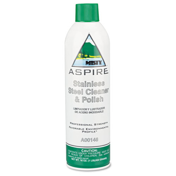 Aspire Stainless Steel Cleaner and Polish, Lemon Scent, 16 oz Aerosol, 12/Carton