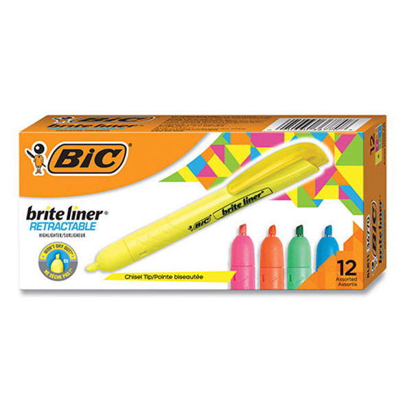 Brite Liner Retractable Highlighter, Chisel Tip, Assorted Colors, Dozen