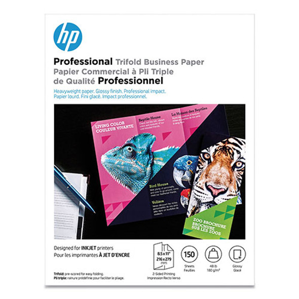 Professional Trifold Business Paper, 48 lb, 8.5 x 11, Glossy White, 150/Pack