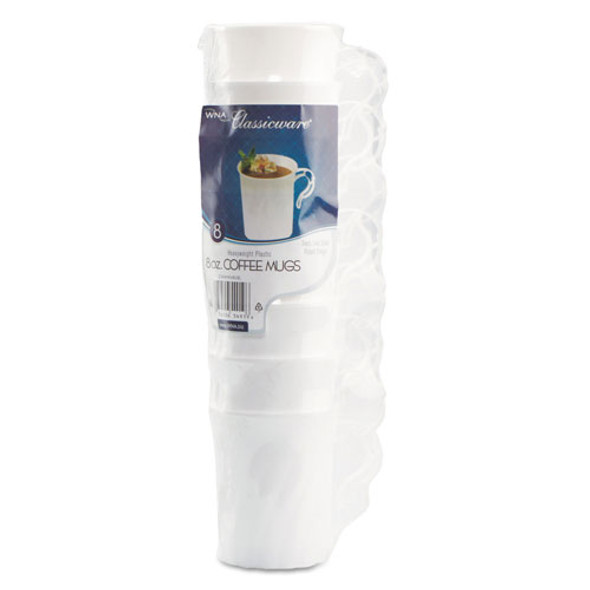 Classicware Plastic Coffee Mugs, 8 oz., White, 192/Carton