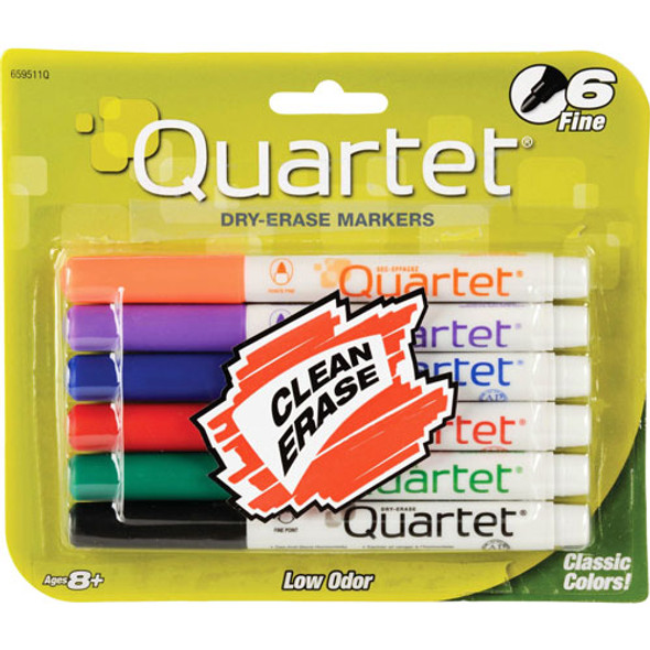 Low Odor Dry-Erase Markers, Fine Point, 6/ST, Assorted