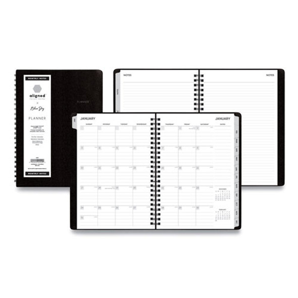Aligned Monthly Notes Planner, 8.63 x 5.88, Black, 2022