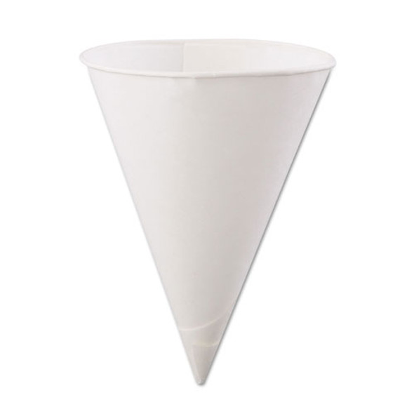 Rolled Rim, Poly Bagged Paper Cone Cups, 6oz, White, 200/Bag, 25 Bags/Carton