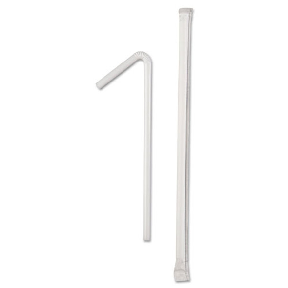 Wrapped Flex Straws, 7 3/4", Polypropylene, White, 10000/Carton