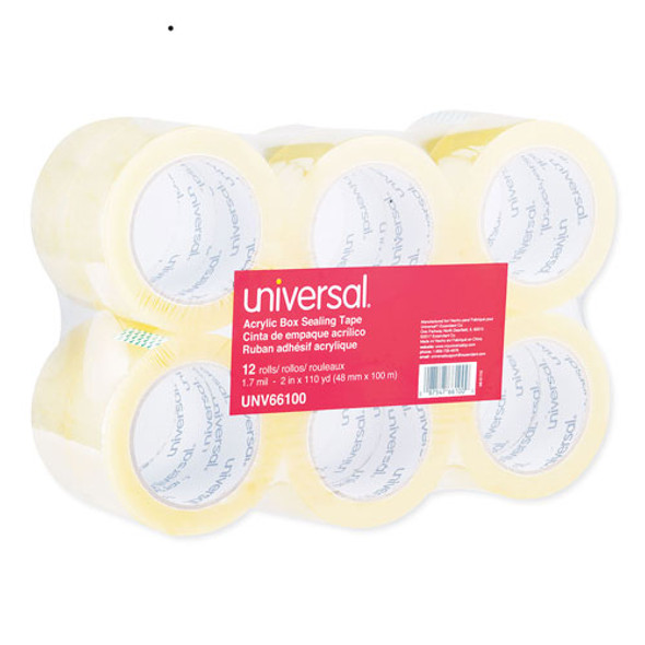 Universal Deluxe General-Purpose Acrylic Box Sealing Tape, 3" Core, 1.88" x 110 yds, Clear, 12/Pack