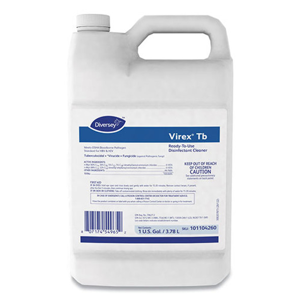 Virex TB Disinfectant Cleaner, Lemon Scent, Liquid, 1 Gallon Bottle, 4/Carton